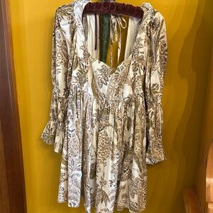 Floral Cream corduroy mini dress.